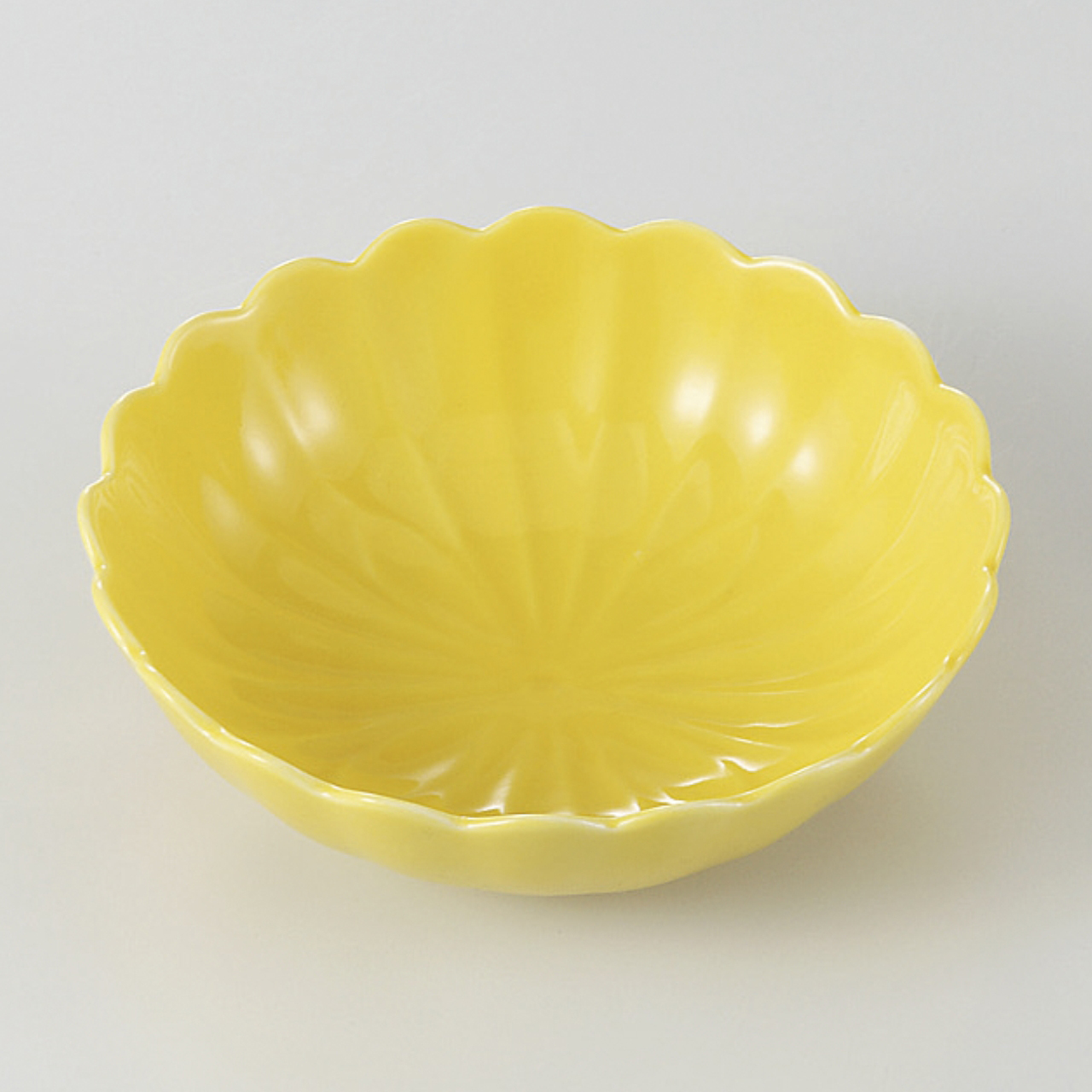 黄釉 菊型鉢