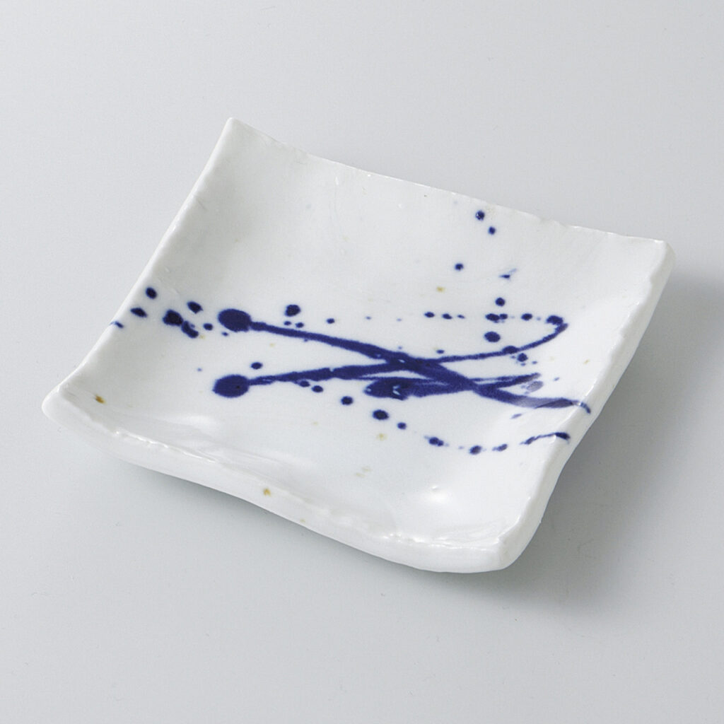 藍しぶき 角小皿