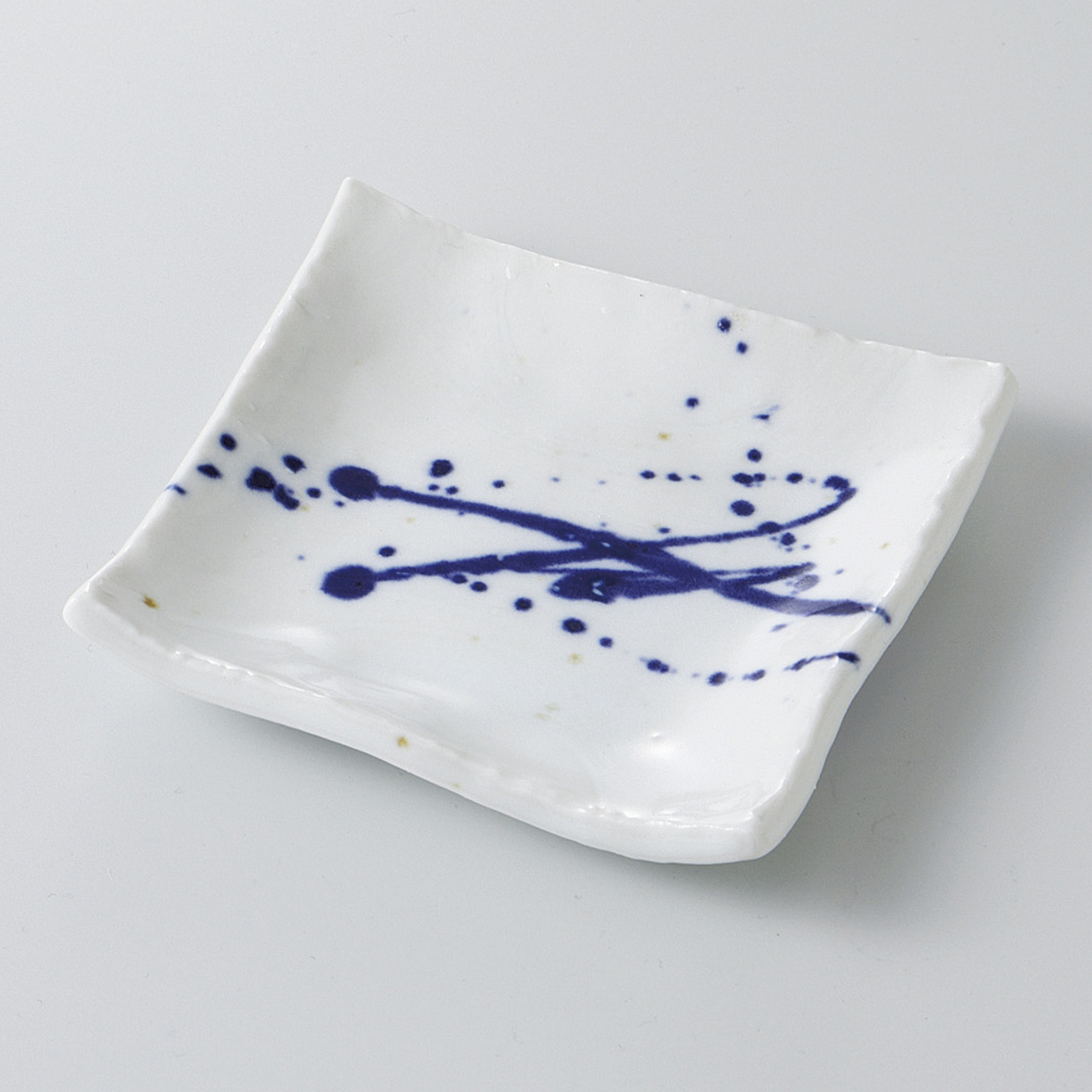 藍しぶき 角小皿