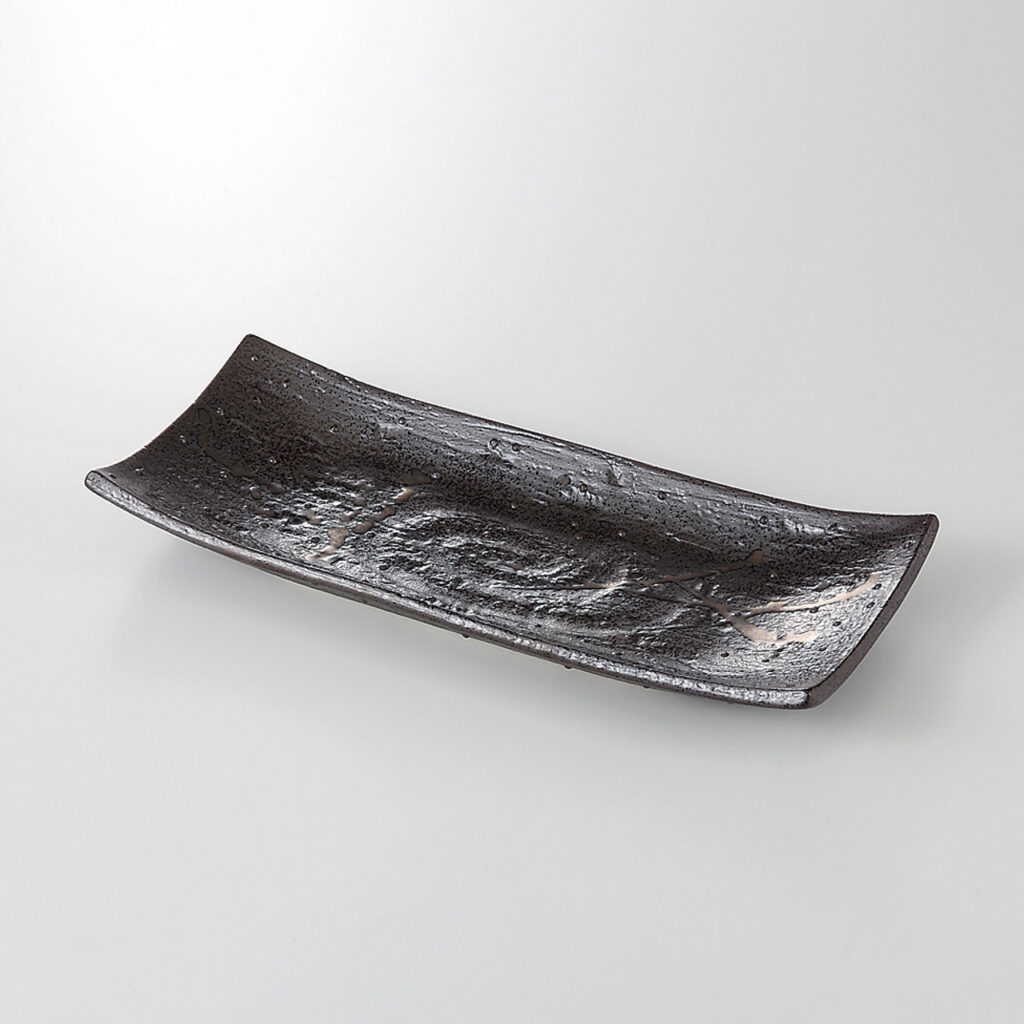 茶金散らし 砂目焼物皿