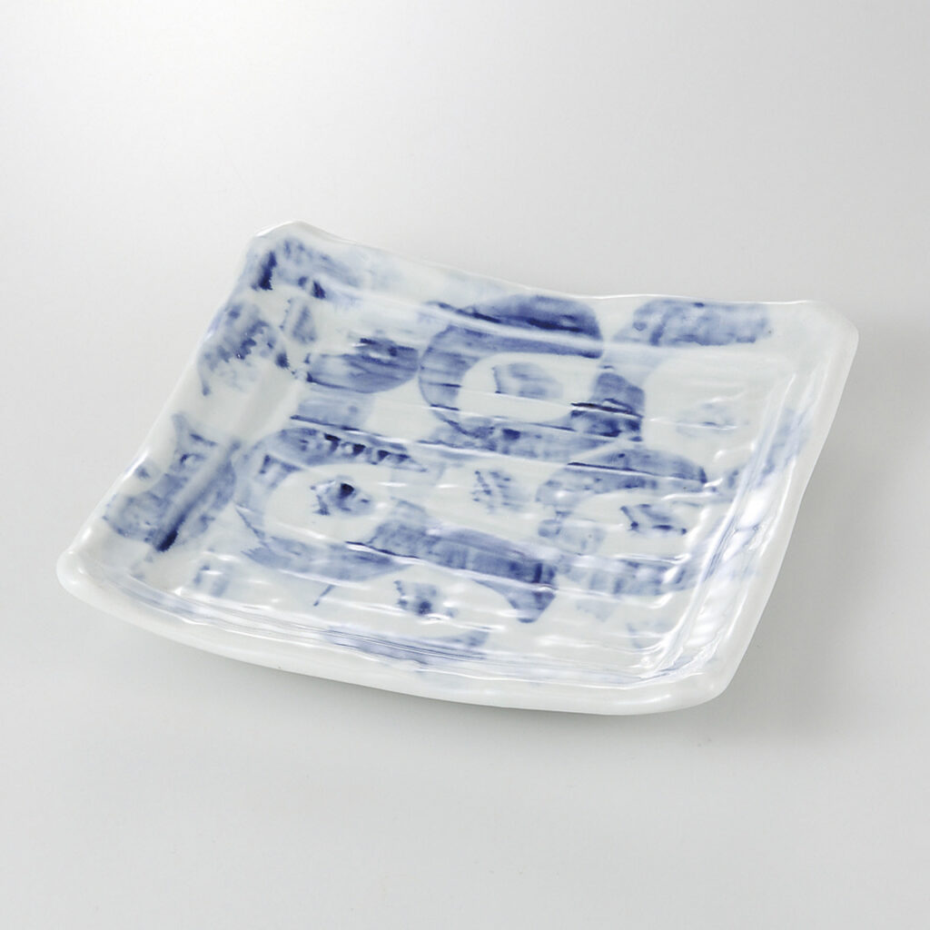 藍彩 正角盛皿