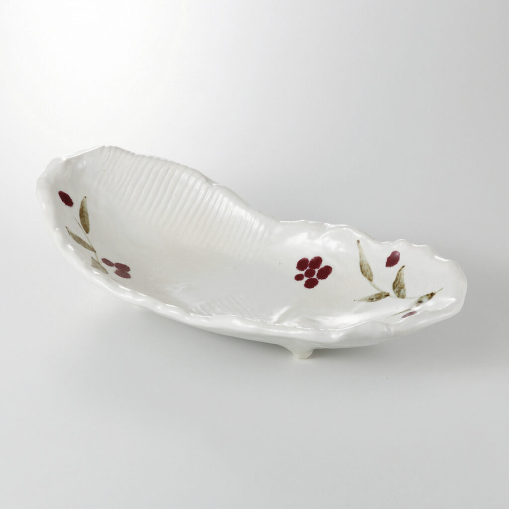 紅雪花 楕円皿