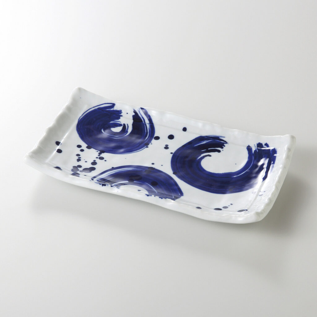 こきはなだ（輪） 長角皿