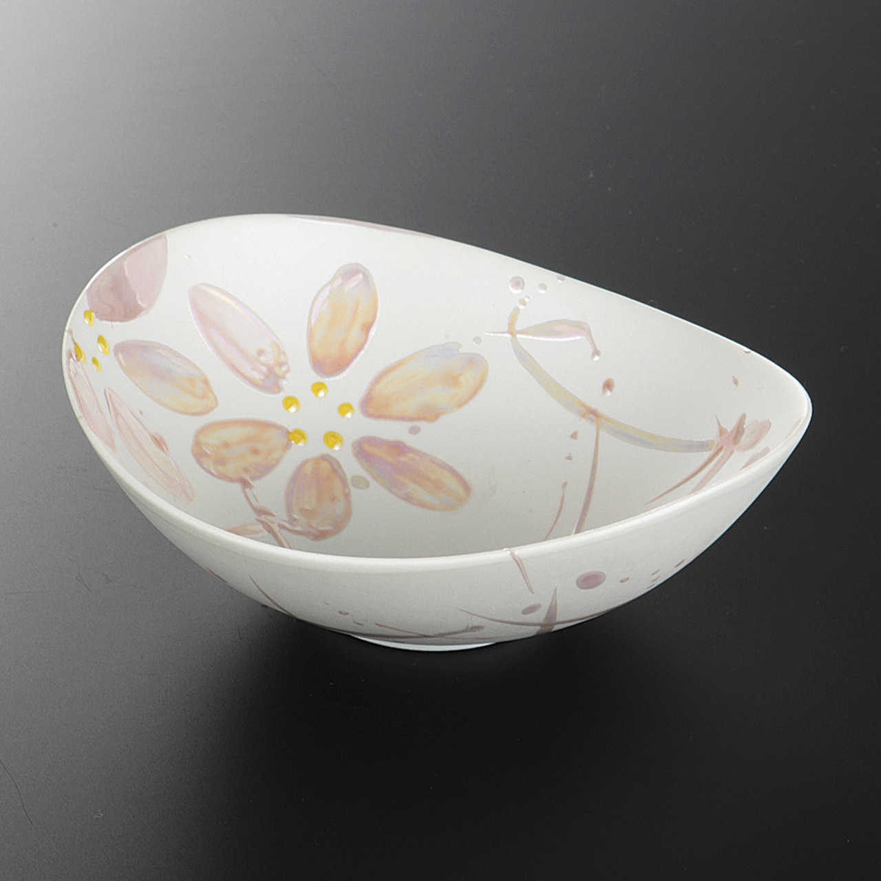 パール桃花絵 まゆ型鉢