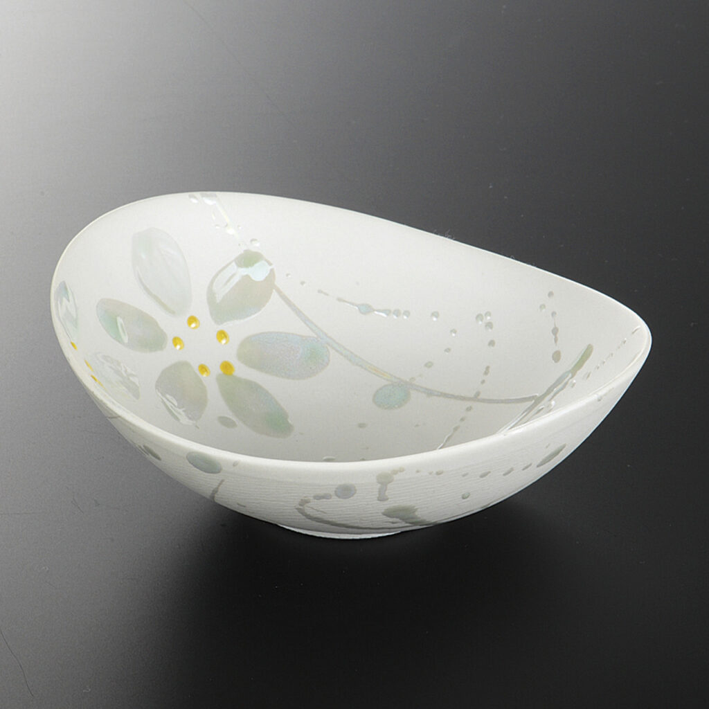 パールひわ花絵 まゆ型鉢