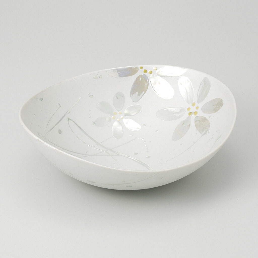 パールひわ花絵 楕円盛鉢