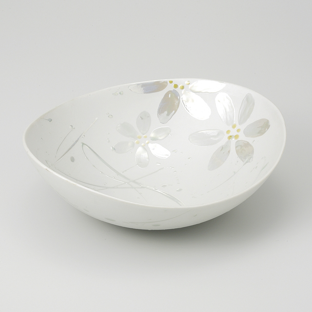パールひわ花絵 楕円盛鉢
