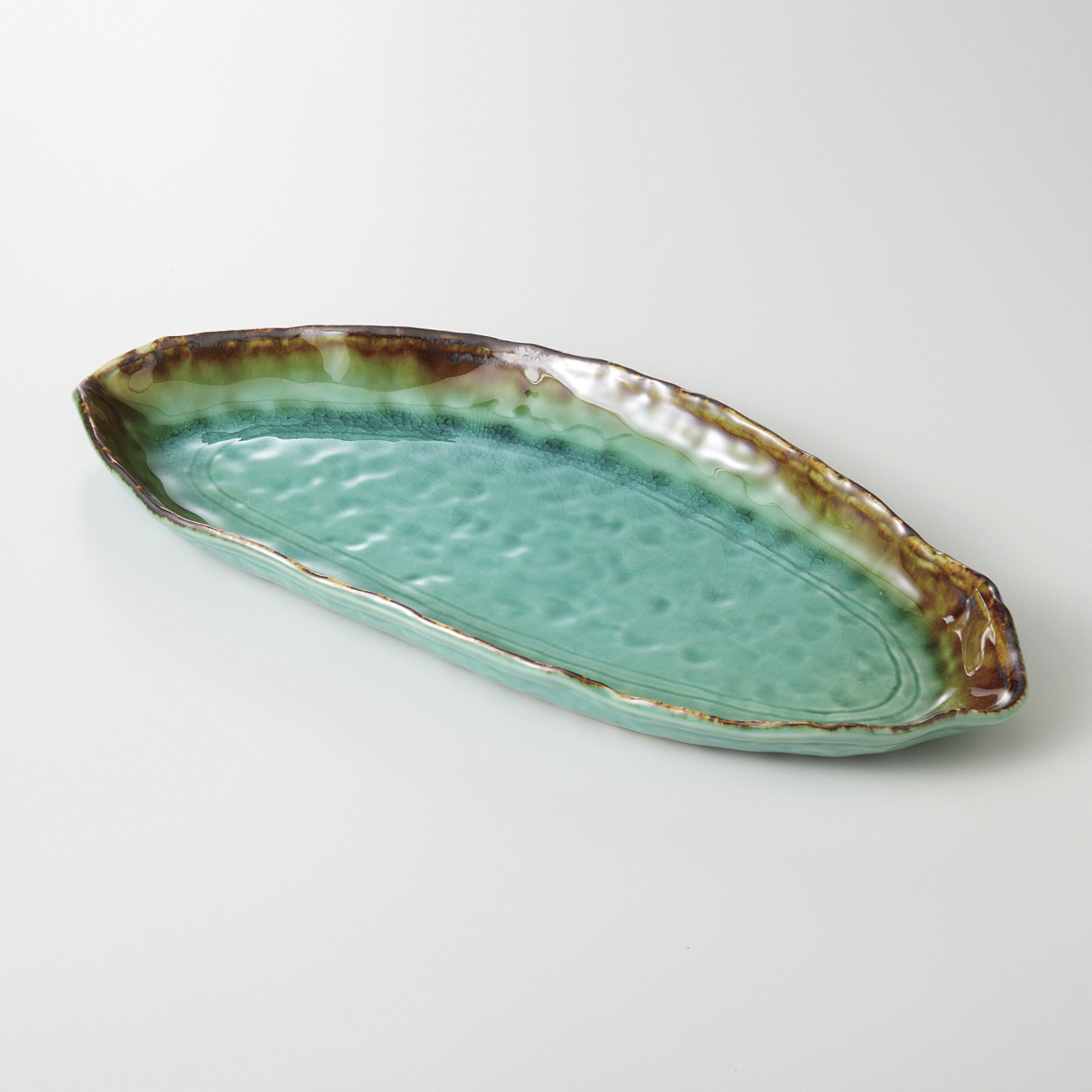 緑釉 木の葉皿