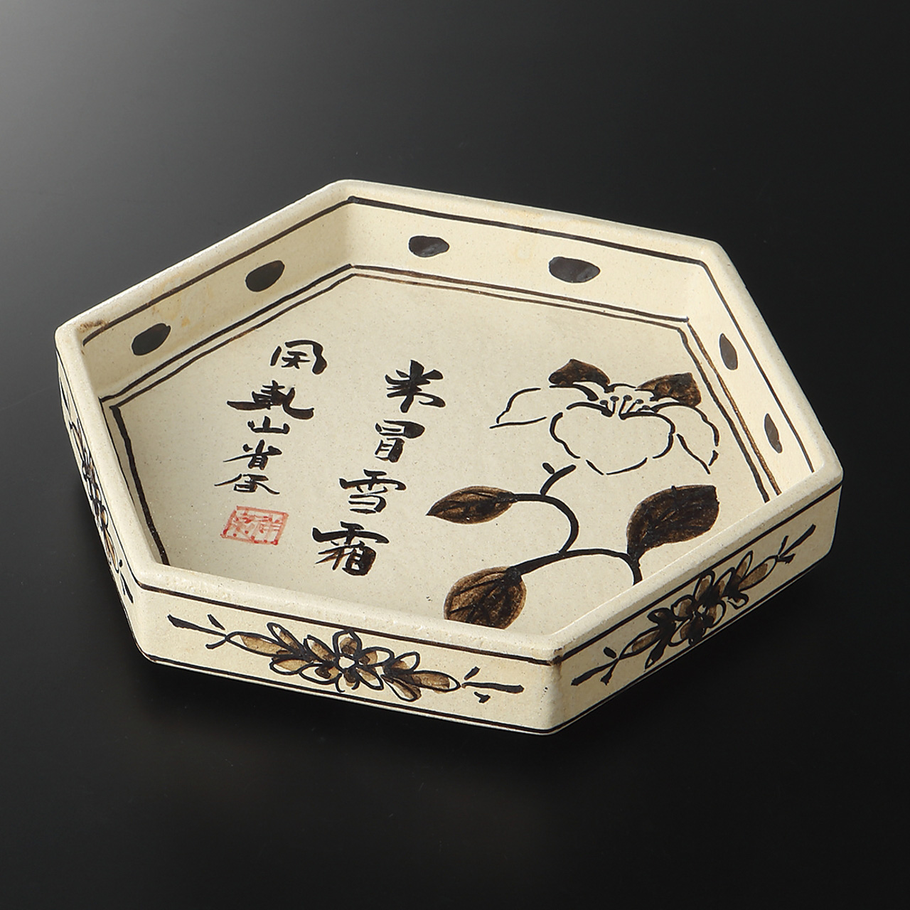 乾山山茶花 六角6寸皿