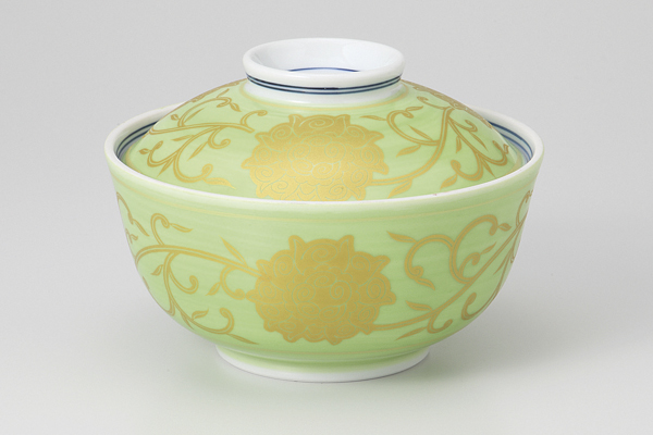 【廃番】緑彩雲母牡丹 煮物碗