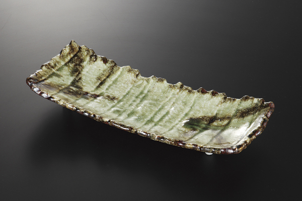 寄せ木灰釉 長皿