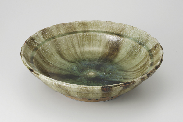 灰釉流し 尺二鉢