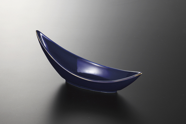 ルリ釉 舟型向付(小)