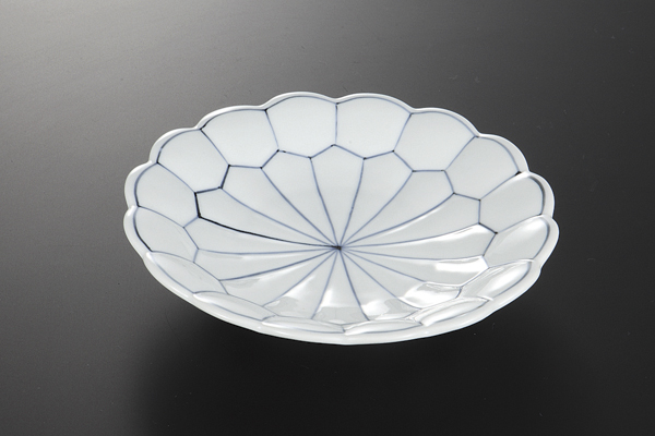 染付亀甲 輪花6.0皿