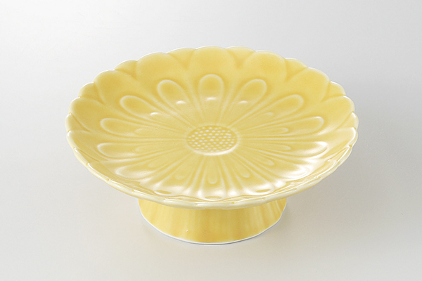 黄釉菊型 高台皿