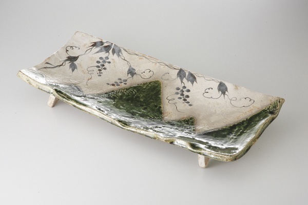 ぶどう絵織部志野(玉山窯) 長角盛皿