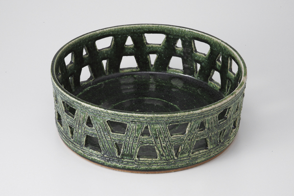 手造り織部 カゴメ鉢(大)