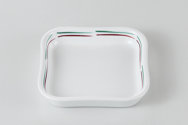 二色ライン 四角浅鉢