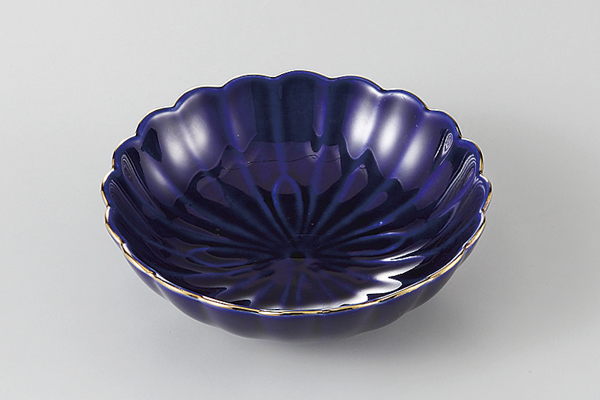 渕金ルリ 菊型鉢