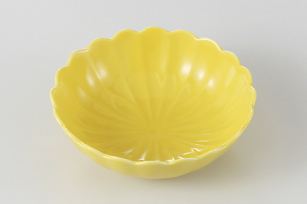 黄釉 菊型鉢