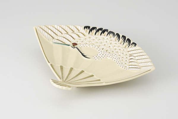 【廃番】仁清鶴 扇面前菜皿