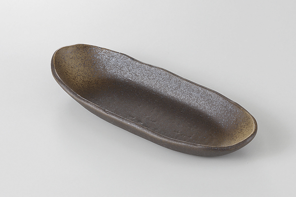 黒結晶 楕円浅鉢