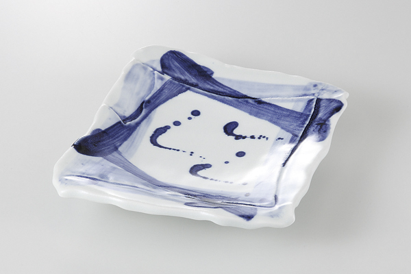 藍とじめ 角高台皿