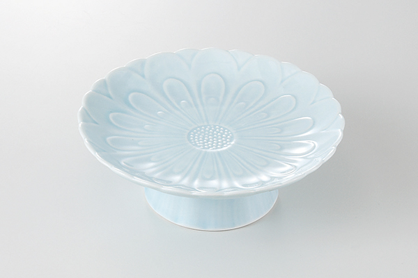 青地菊型 高台皿