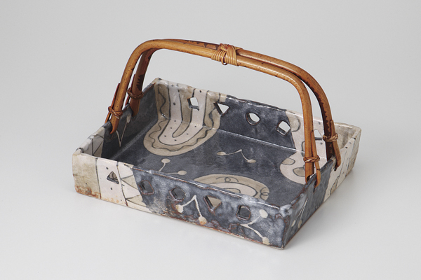 鼠志野(玉山窯) 手付長角鉢