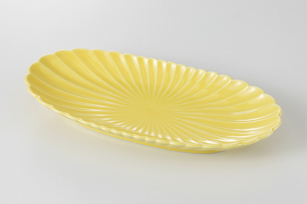 【廃番】黄釉 菊型楕円皿