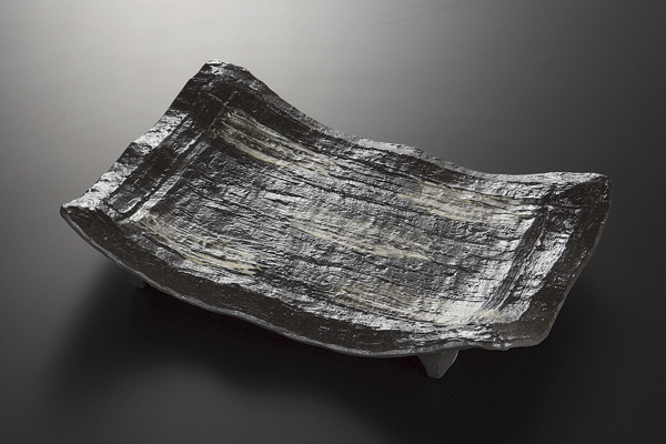 【廃番】炭化土白刷毛目 尺二盛皿