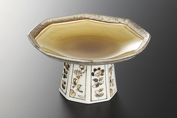 琥珀流し 八角高台皿