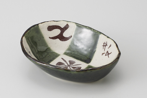 オリベ市松 楕円小鉢