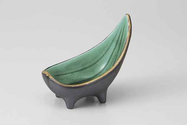 緑交趾鉄砂 笹型小付