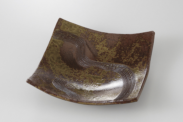 灰釉ぼた餅 四方上り皿