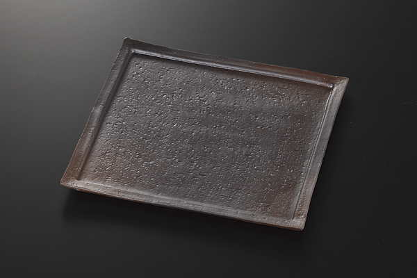 【廃番】焼締布目 角6.0皿