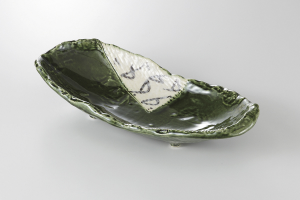 織部松葉 楕円皿