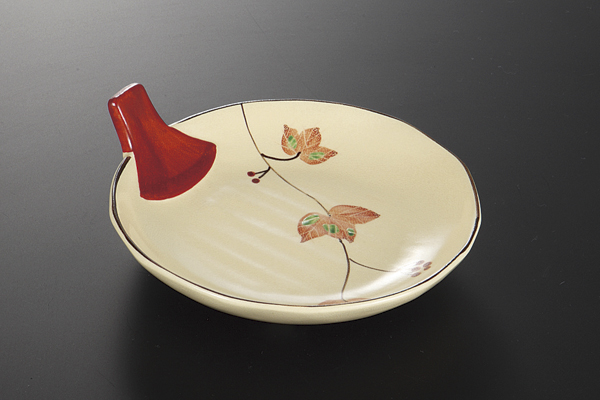 仁清紅つた うちわ皿