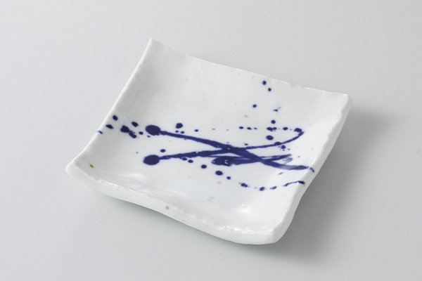 藍しぶき 角小皿