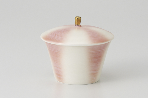 銀彩捻りピンク 蓋付デザート