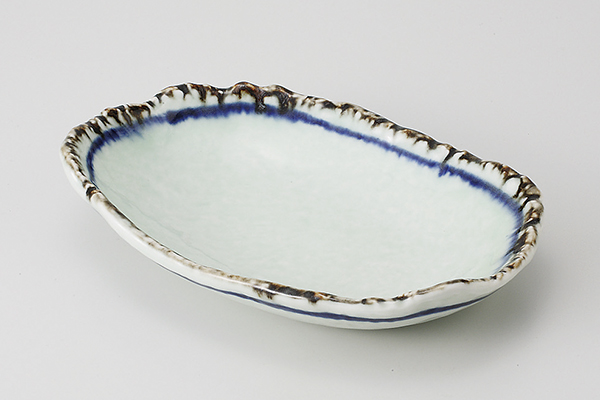 青磁ライン 楕円皿