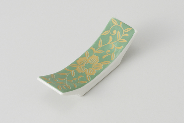 緑彩金華 反り箸置