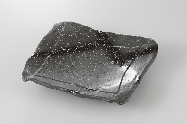 御影黒 角高台皿