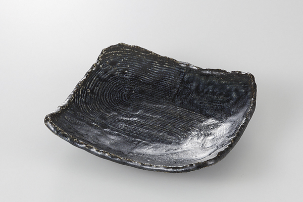 紺青 くし目角浅皿