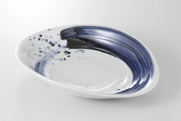 呉須荒刷毛 楕円盛鉢