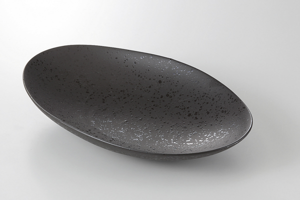 黒呉須吹 楕円鉢