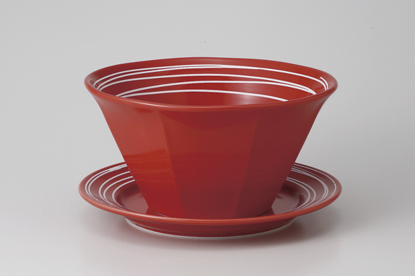 レッド釉白一珍 切立八面丼