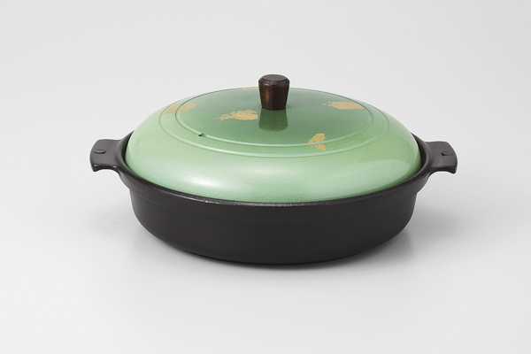 【廃番】金彩緑木製ツマミ 深型陶板