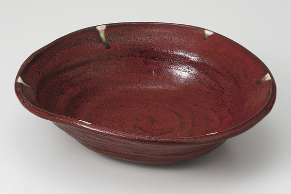 赤黒釉彩 変形8.0鉢