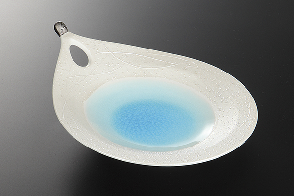 ラスターブルー 透かし丸皿(大)